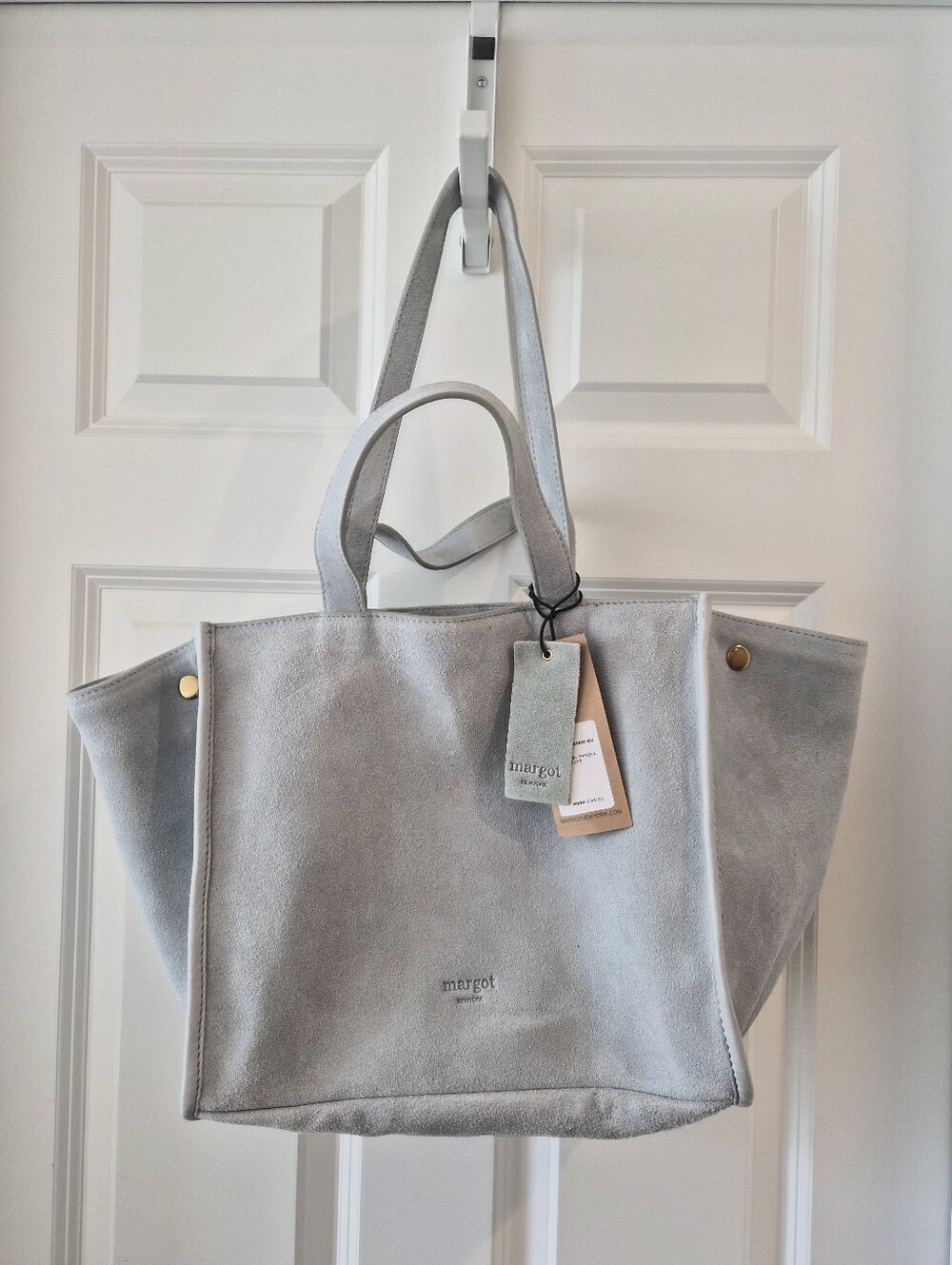 *NWT* [Margot New York] Jamie Dounle Handle Tote Bag, Suede Leather, Sage, Mint